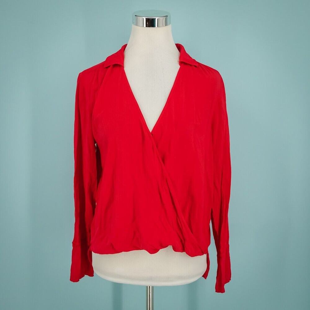 Velvet Graham & Spencer Size Small S Red Surplice Wrap V Neck Long Sleeve Top